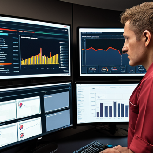 Home 4 **
A security operations center (SOC) analyst looking at a central dashboard (SOAR) showing automated alerts and incident responses. The screen should show visualizations of threat data, automated workflows, and key metrics related to incident response time. Emphasize efficiency and control. Consider a professional environment with multiple screens and team members collaborating.
**